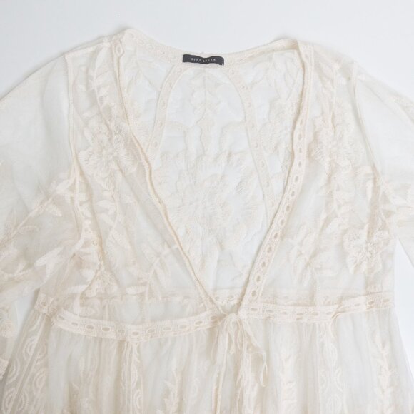 Suzy Shier White Floral Embroidered Mesh Kimono Duster Cover Up One Size - Picture 4 of 13